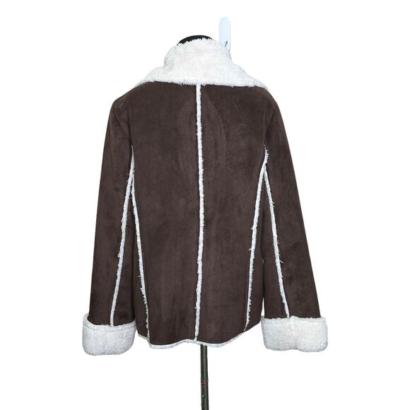 MiFresia Brown Suede White Sheerling Trim Button Jacket size M - Picture 2 of 14